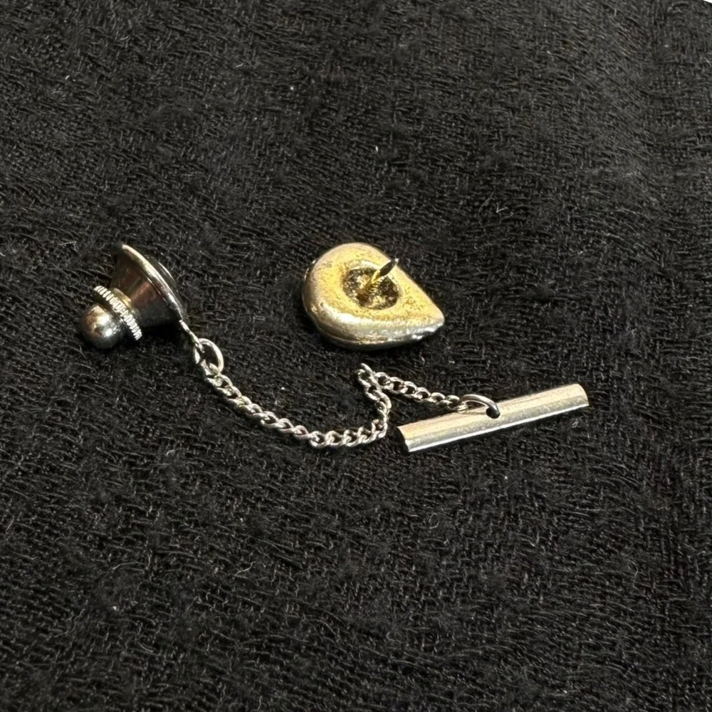 Vintage Silver Tone Cowboy‎ Hat Western Tie Tack Mens Tie Pin Chain